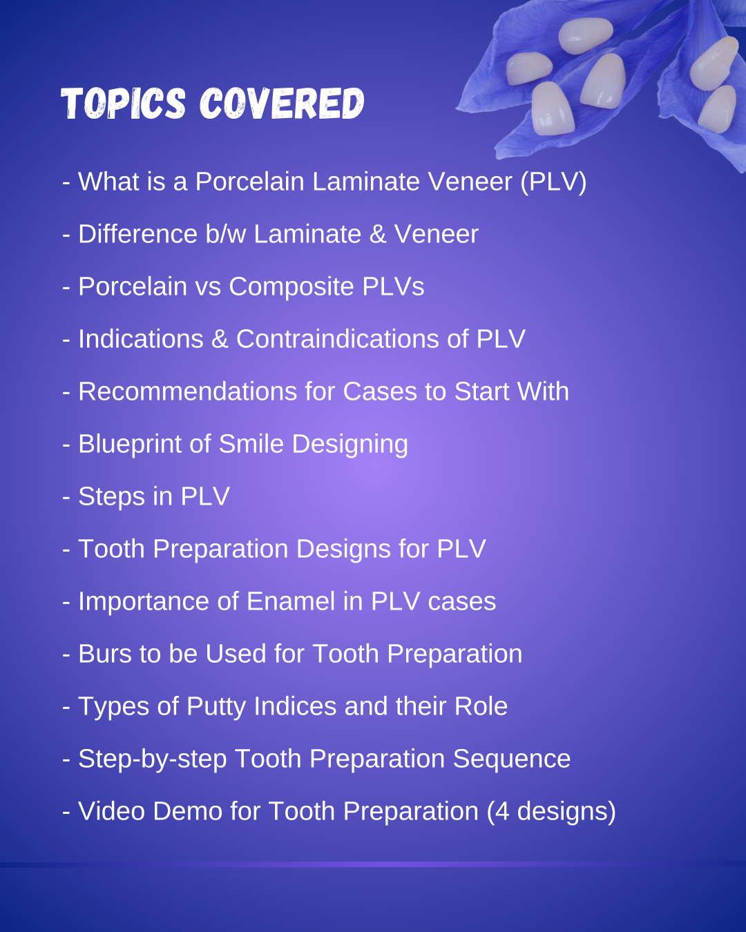 Porcelain Veneer Masterclass topics covered - brochure 1