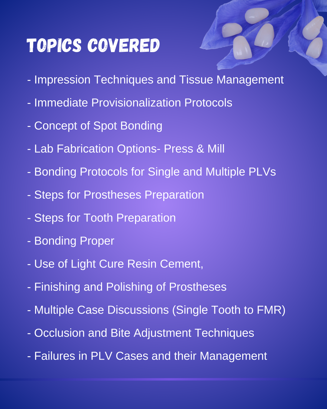 Porcelain Veneer Masterclass topics covered - brochure 2